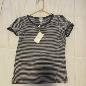 Armani Collezioni Black & White Striped Tee - Logo Tag